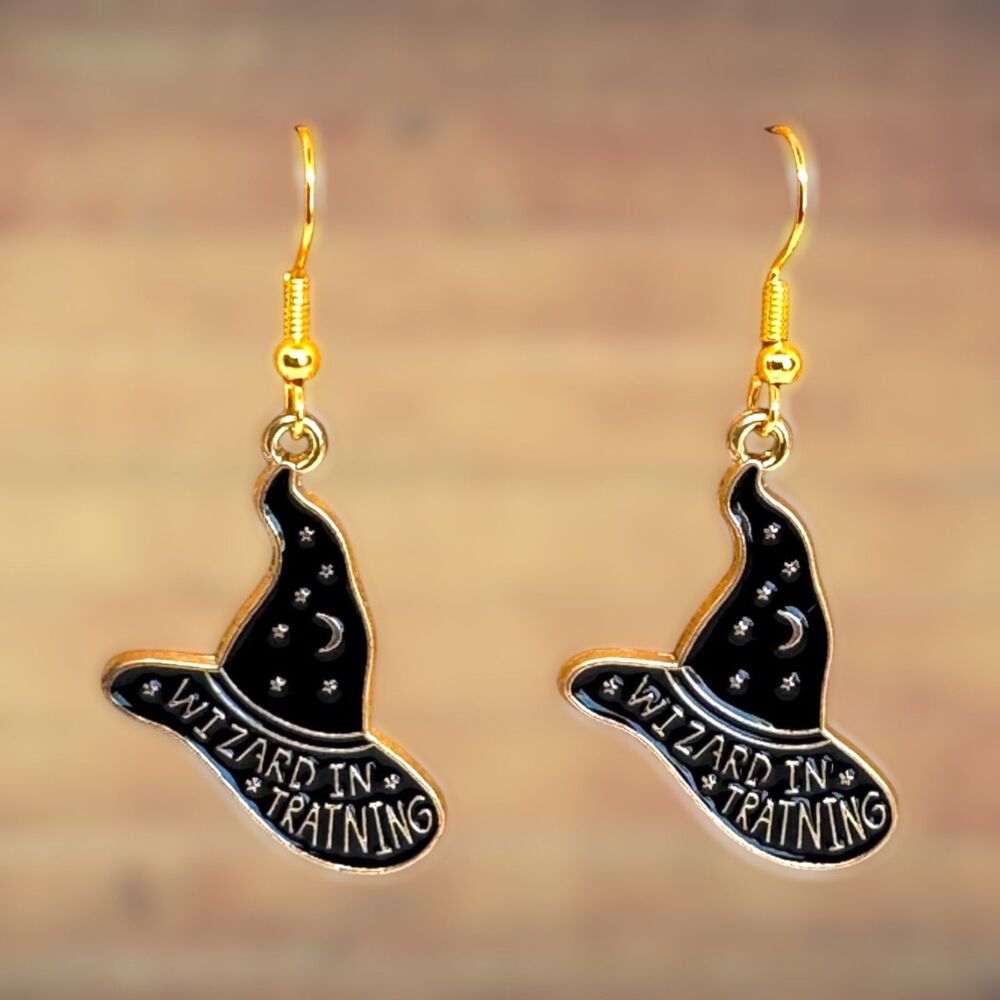Halloween Wizard Hat Hook Gold Plated Earrings Item #2033 - Picture 3 of 5